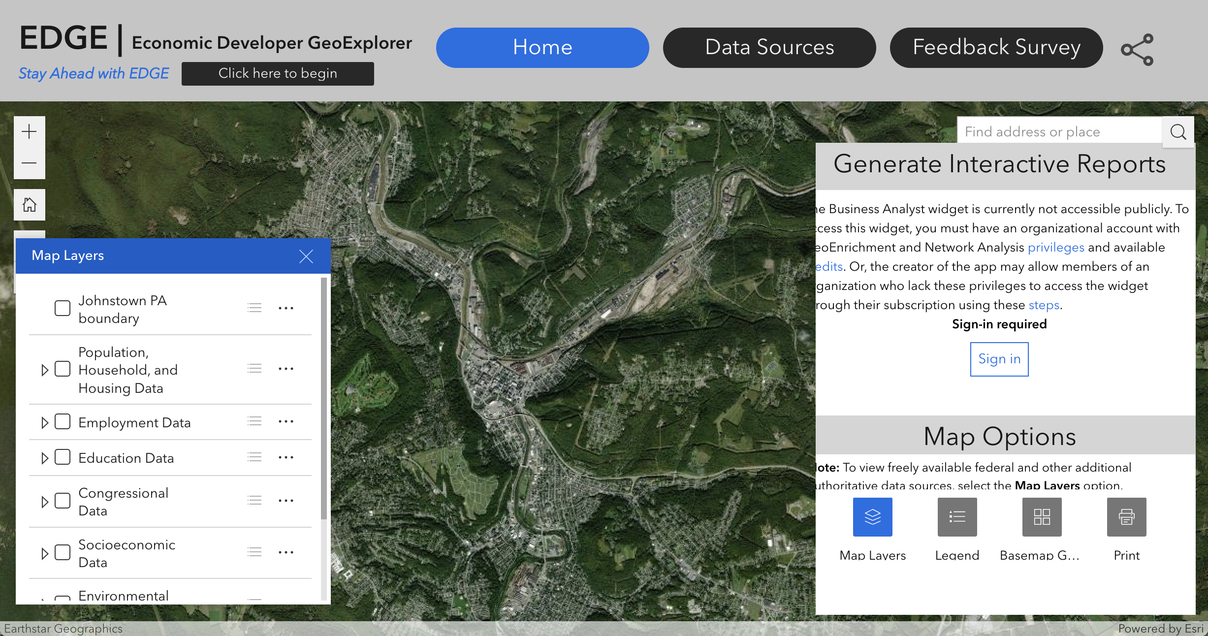 A screenshot of a desktop interactive map of Johnston, Pennsylvania.