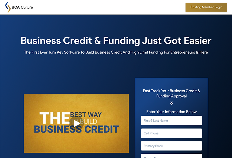 Website hero image with a title that says business credit and funding just got easier