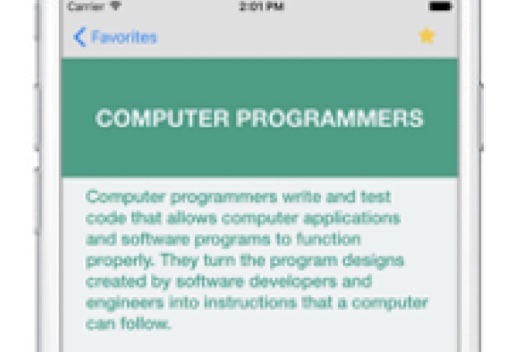 Screenshot of iPhone with app open with a job description of computer programmers