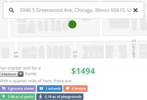 Screenshot showing fair market rent for 3 bedroom apartment in a Chicago neighborhood