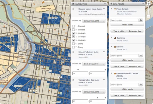 Map with options to explore housing market and school districts