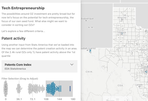 Map of a portion of Texas titled Tech Entrepreneurship