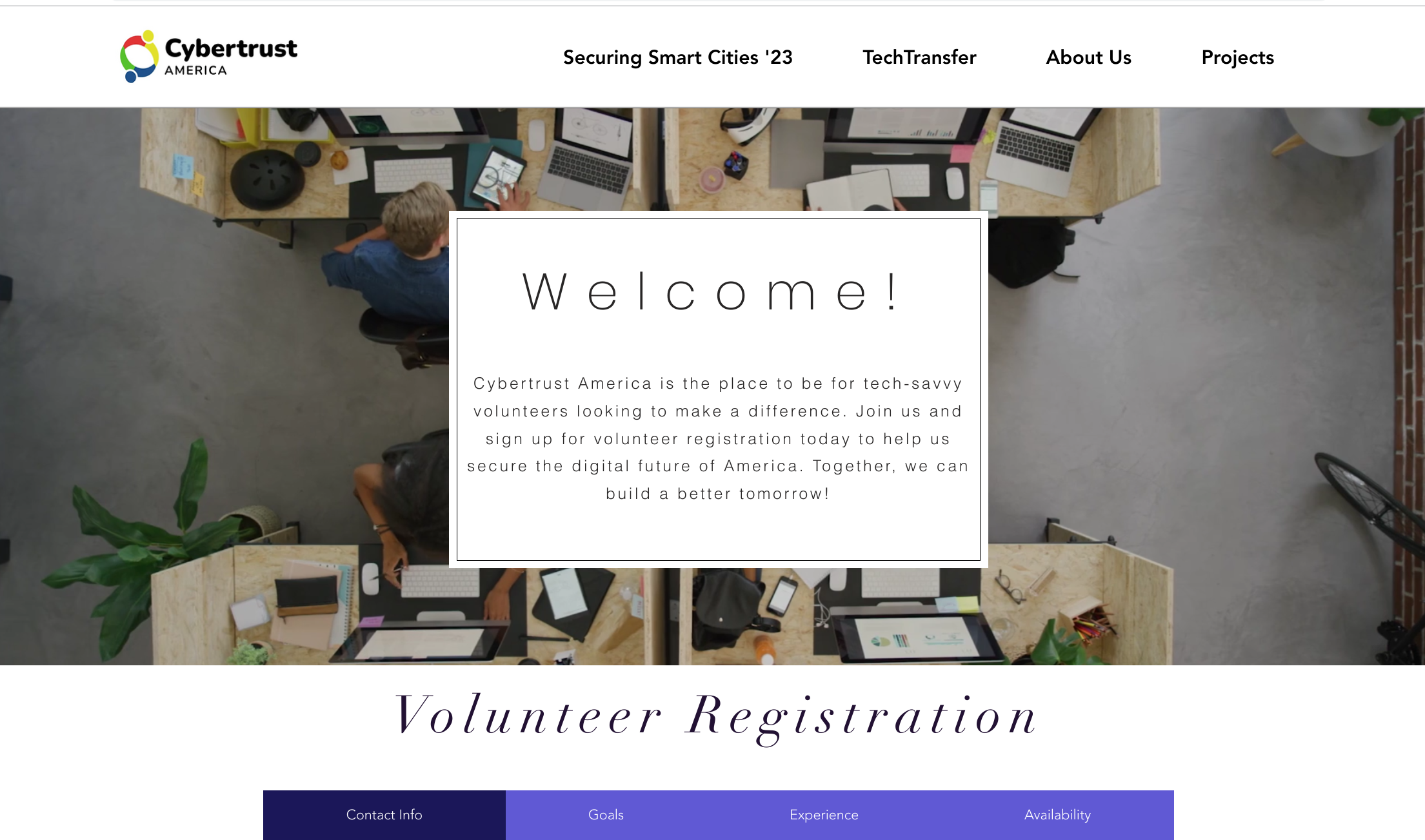 A screenshot of the TechTransfer website including a volunteer registration prompt.