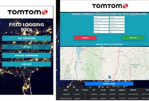 Side by side screenshots of app and desktop view of TomTom Field Logging Tool