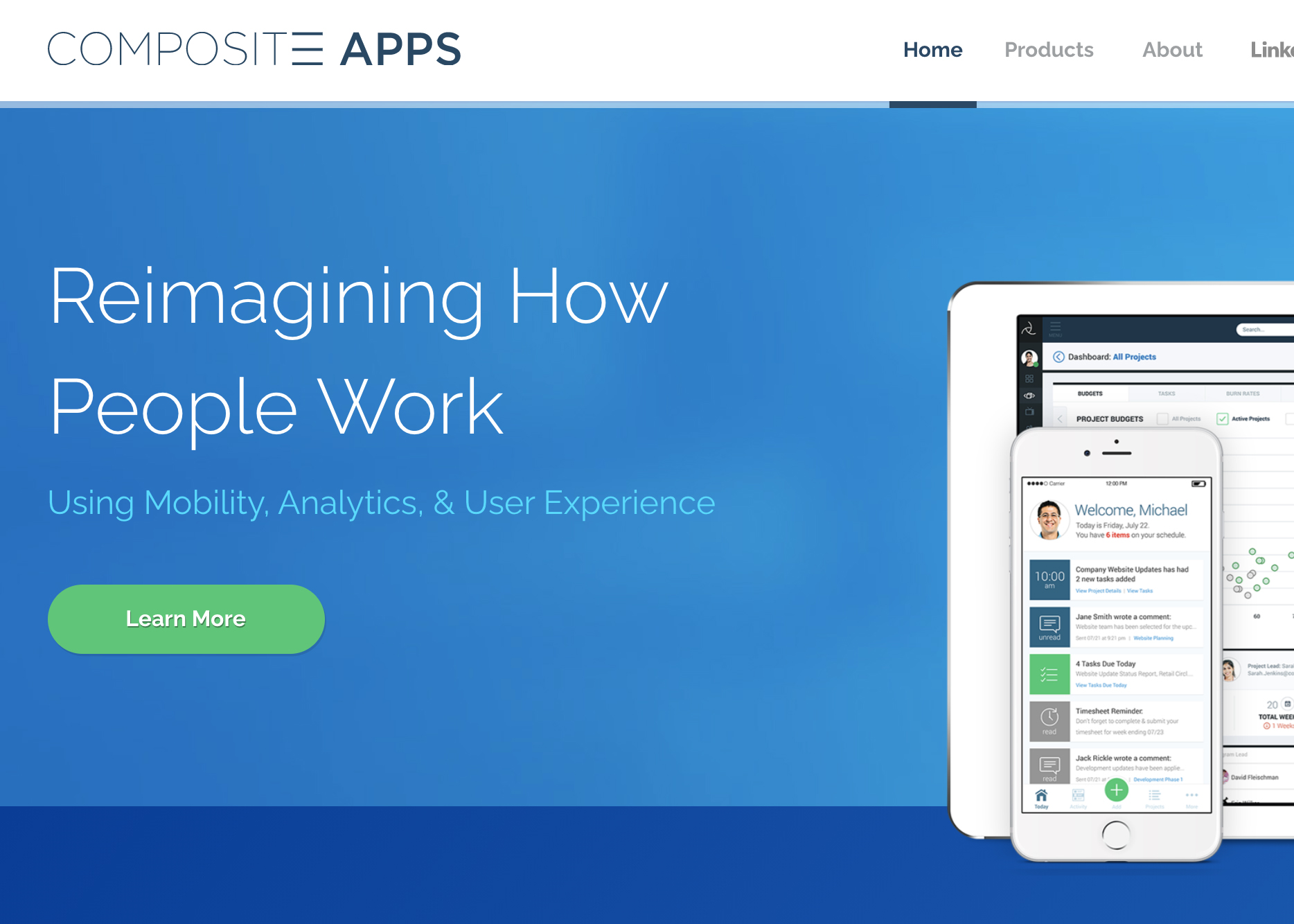 Image of the Cura Patient homepage with text reading Reimagining How People Work