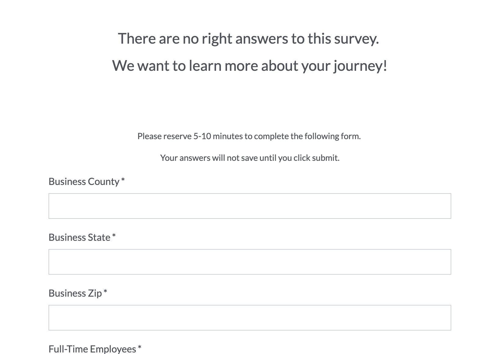A screenshot of the survey homepage stating 