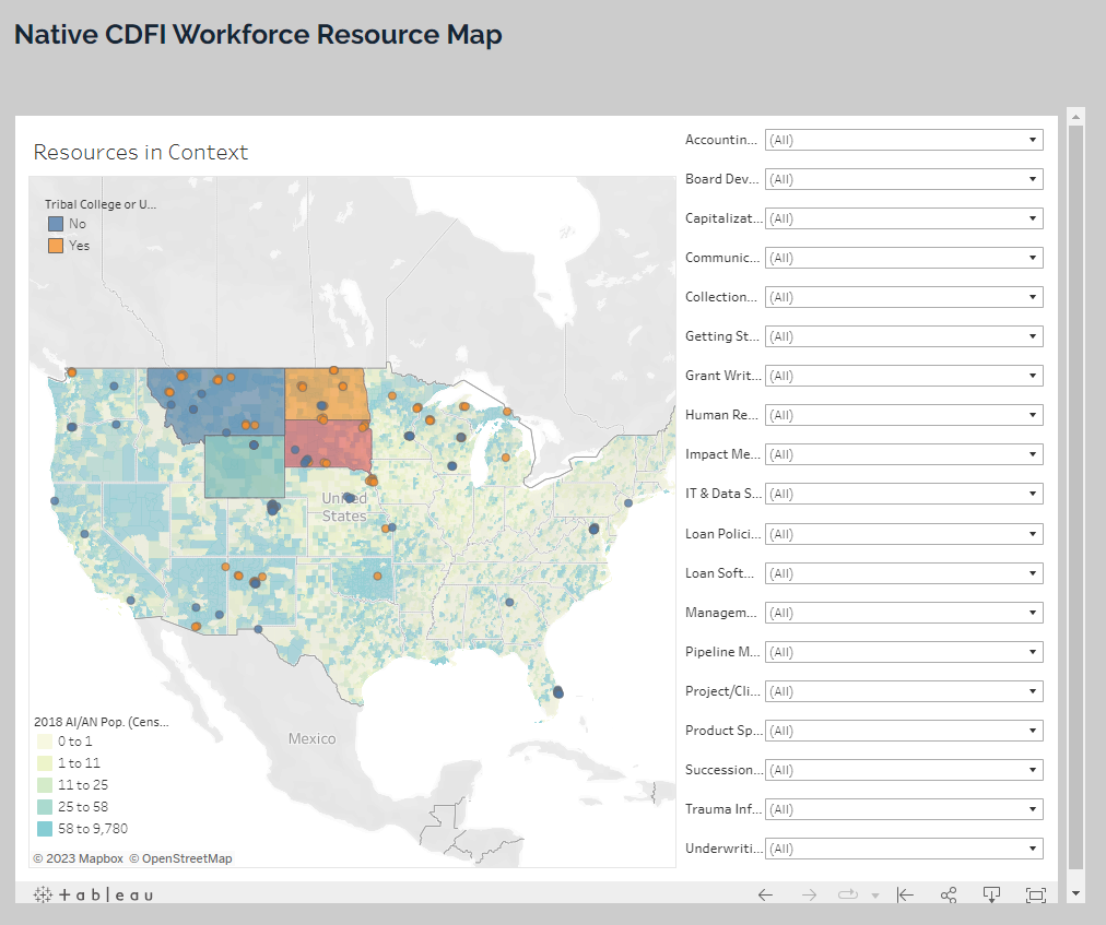 A map of the contiguous United States depicting 'Native CFDI Workforce Resource'.