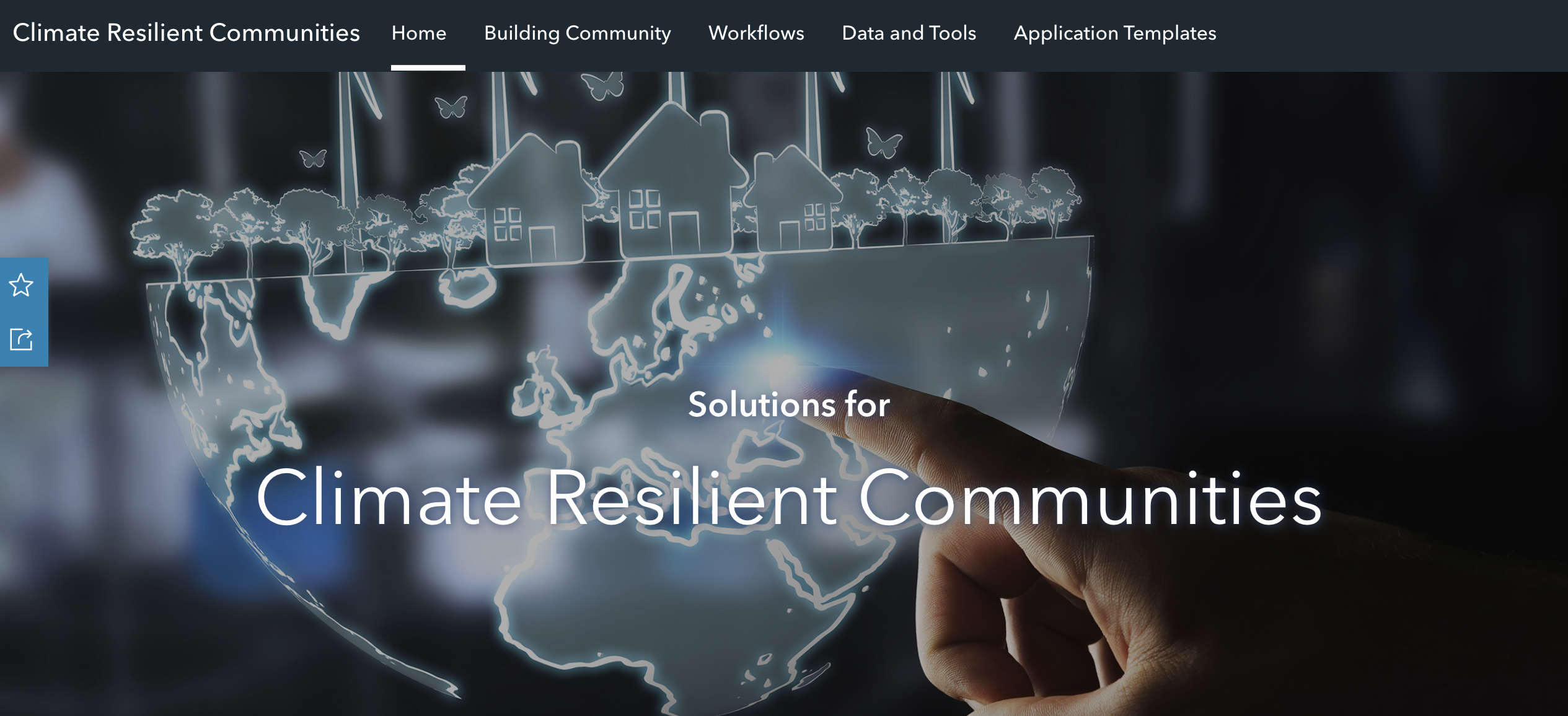 A screenshot of the Climate Resilient Communities Hub homepage that reads 