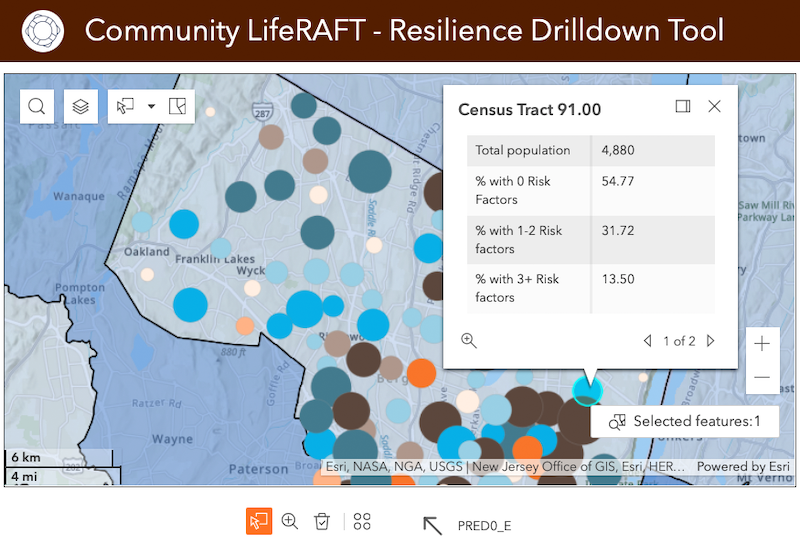 Resilience Drilldow Tool that displays the Census tract and population risk factor