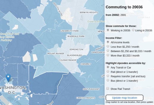 Map of Washington metro area commuter data