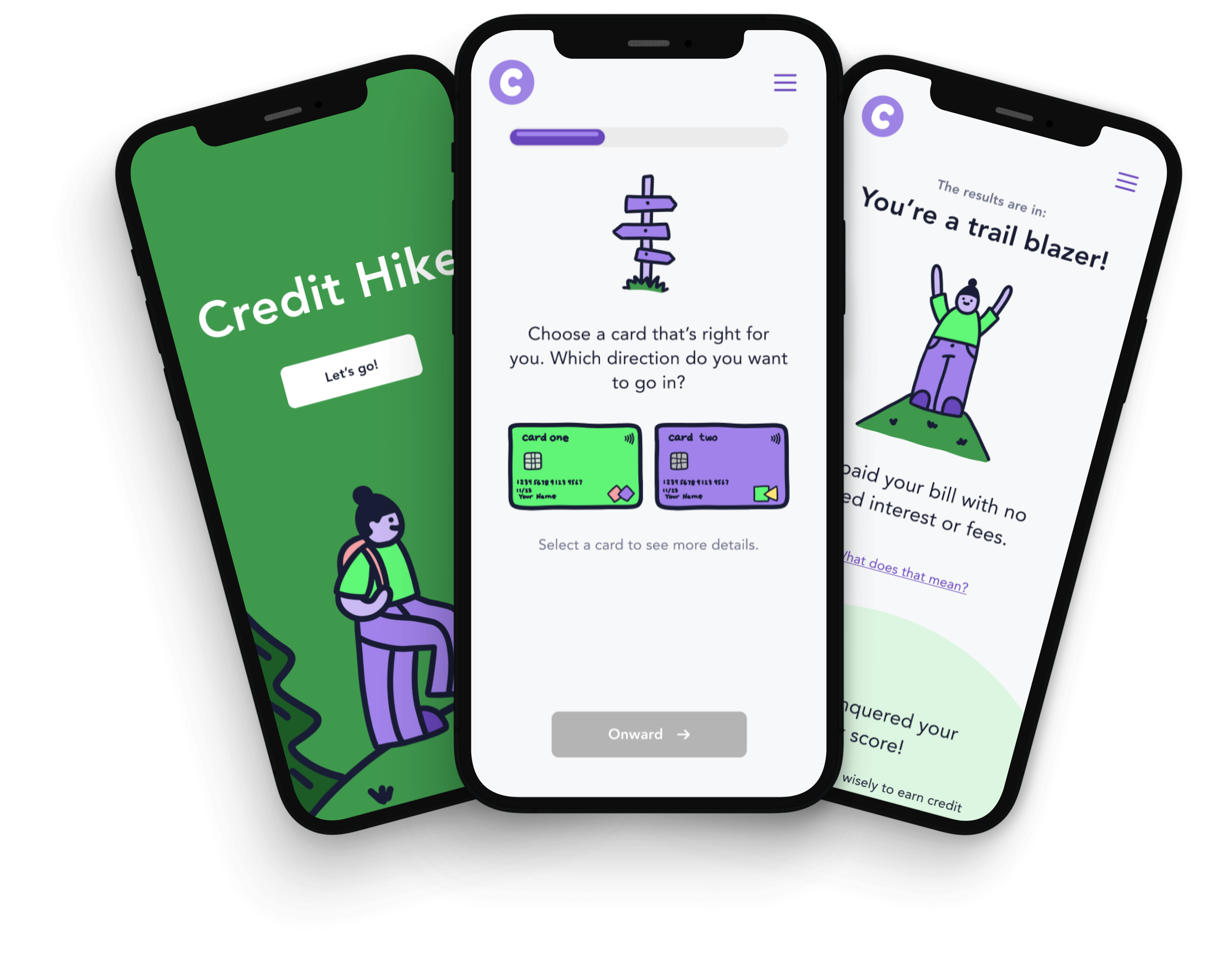 A prototype of the mobile interface of the Credit Hike app.