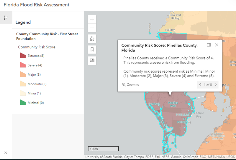 Flood risk assessment map that displays the community risk score 
