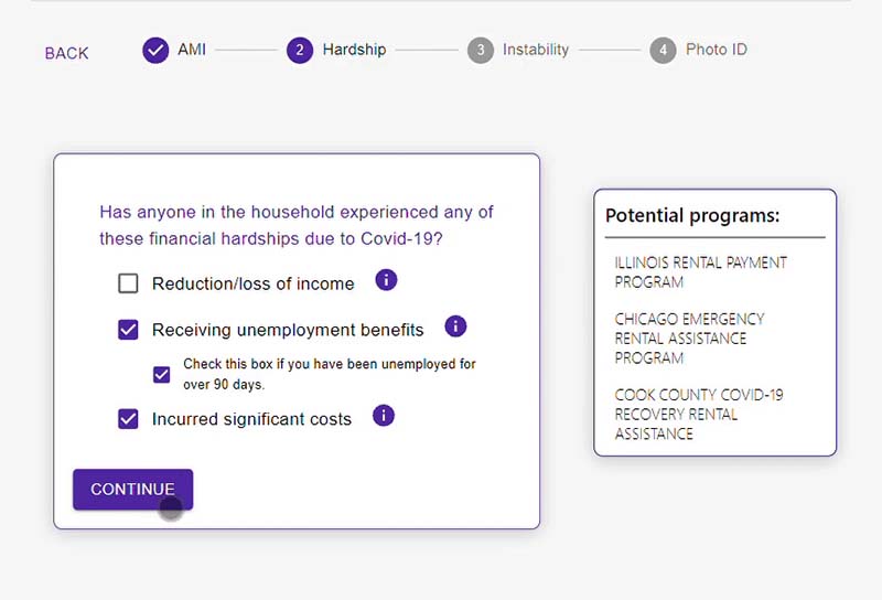 Interactive survey that walks through the rental application process