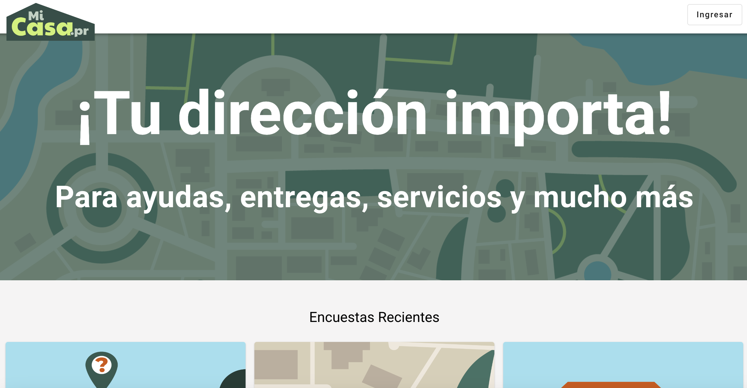 A screenshot of the MiCasa homepage that reads in Spanish 