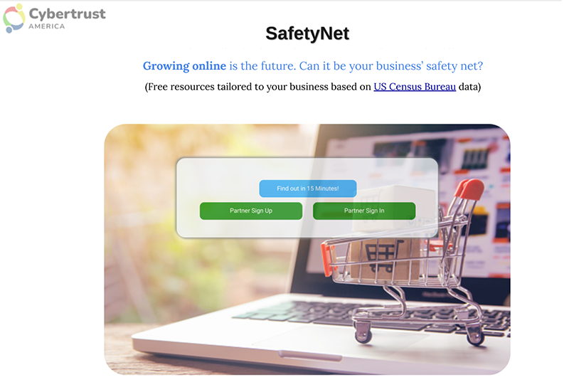 Opening page of SafetyNet Website with the title growing online is the future. Can it be your business' safety net?